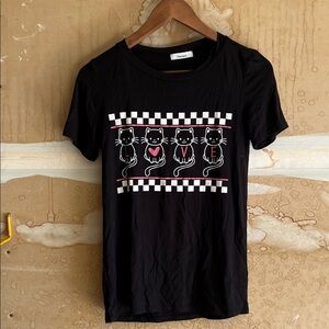 Black T-Shirt with Cat Design